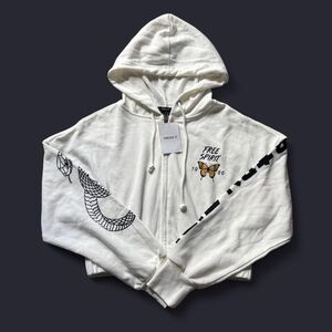 Forever 21 White Cropped Zip-up Hoodie